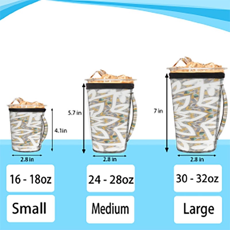 30-32oz Reusable Gold Mandala Art Iced Coffee Sleeves 16-32oz Insulator Sleeves with Handle for Cold Drinks Beverages Drink Sleeve Holder for Popular Brands Coffee Cup-L - Image 2