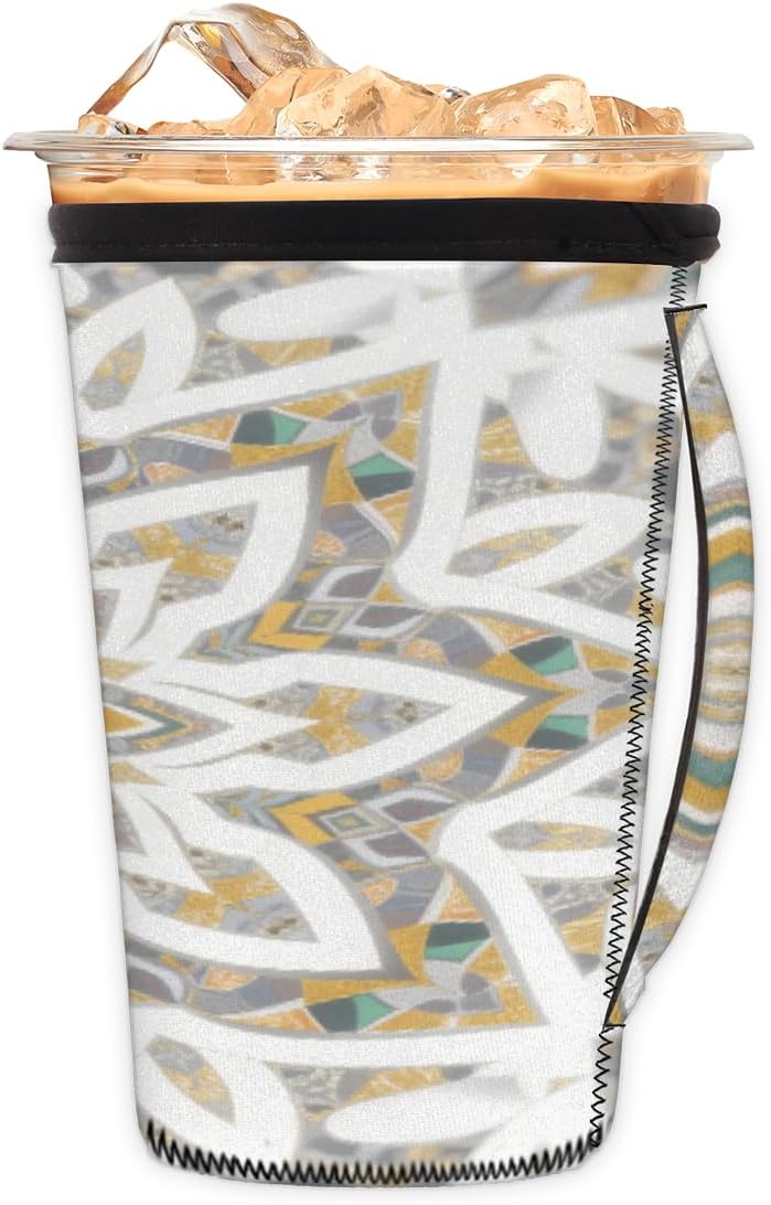 30-32oz Reusable Gold Mandala Art Iced Coffee Sleeves 16-32oz Insulator Sleeves with Handle for Cold Drinks Beverages Drink Sleeve Holder for Popular Brands Coffee Cup-L - Image 1
