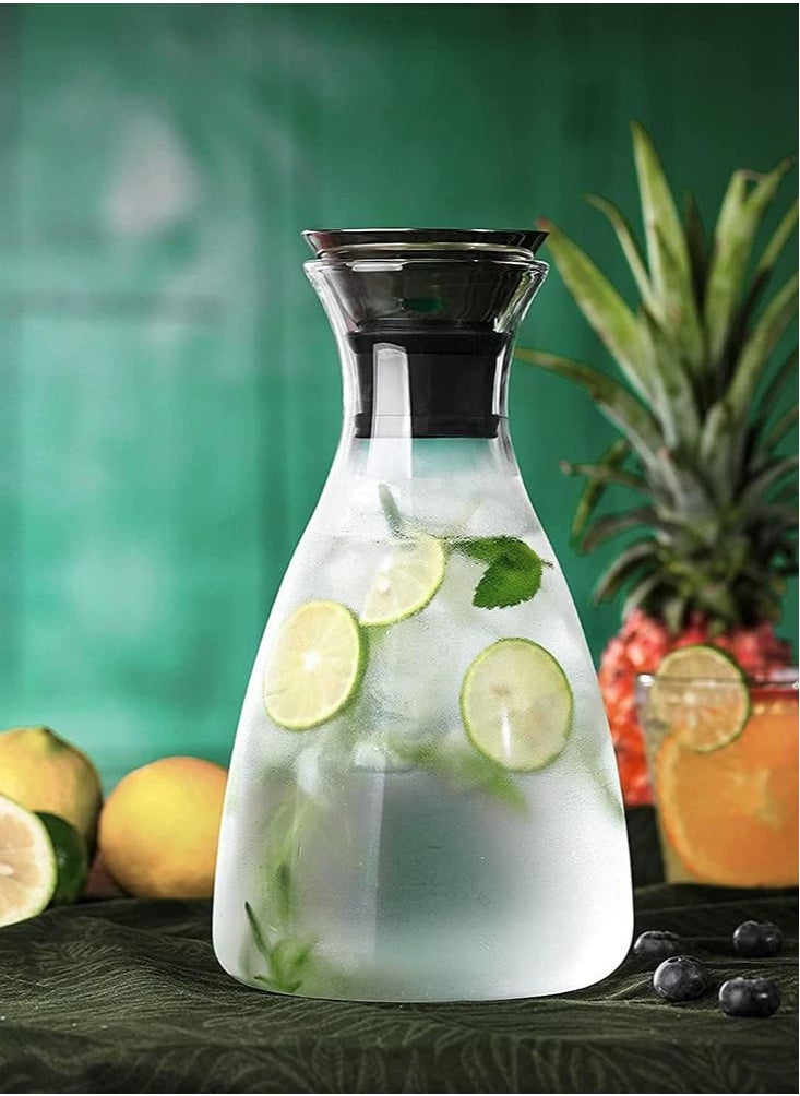 Perfii - Glass Pitcher with Lid and Handle 1600ml 56.3 oz Heat Resistant Borosilicate Water Pitcher Drip Free Water Carafe Hot and Cold Water Carafe for Ice Tea and Homemade Juice Coffee Wine Decanter - Image 1