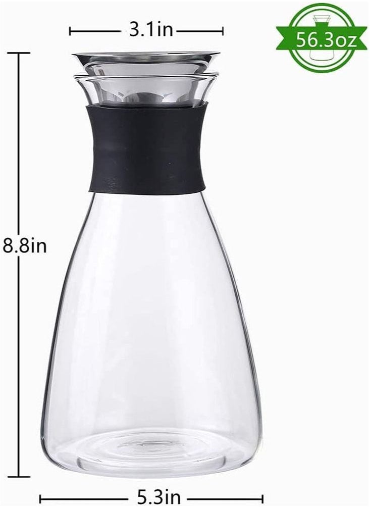 Perfii - Glass Pitcher with Lid and Handle 1600ml 56.3 oz Heat Resistant Borosilicate Water Pitcher Drip Free Water Carafe Hot and Cold Water Carafe for Ice Tea and Homemade Juice Coffee Wine Decanter - Image 1