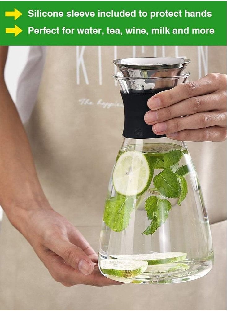 Perfii - Glass Pitcher with Lid and Handle 1600ml 56.3 oz Heat Resistant Borosilicate Water Pitcher Drip Free Water Carafe Hot and Cold Water Carafe for Ice Tea and Homemade Juice Coffee Wine Decanter - Image 1