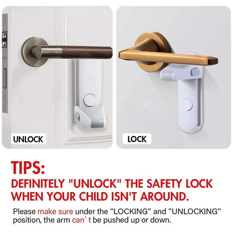 EUDEMON Childproof Door Lever Lock, Baby Safety Door Handle Lock, Easy to Install and Use Adhesive no Tools Need or Drill (White, 2 Pack) - Image 5