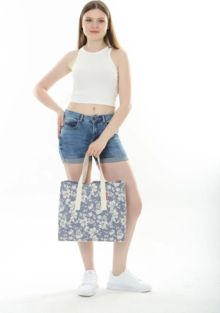 Baghashtag Blue Floral Printed Gabardine Cloth Bag