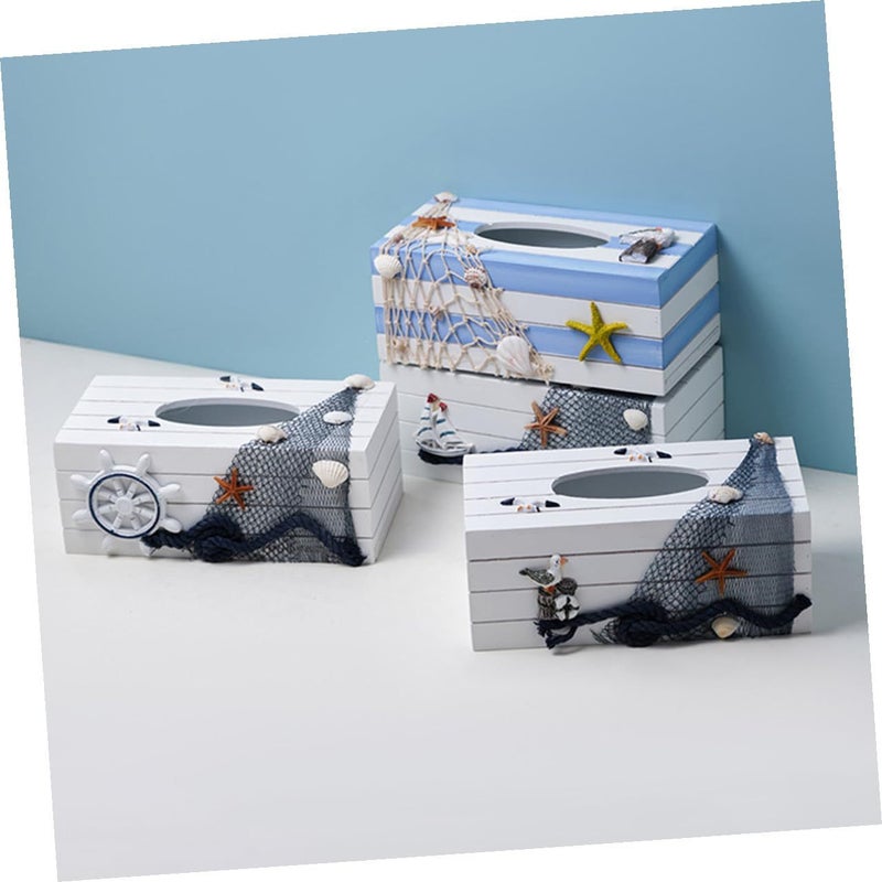 Wooden Tissue Box Holder Mediterranean Style Nautical Beach Room Decor Storage - Image 5