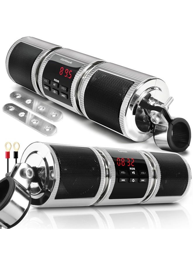GoHawk GoldenHawk Waterproof Bluetooth Wireless Motorcycle Stereo Speakers 7/8-1.25 in. Handlebar Mount MP3 Music Player Audio Amplifier System Scooter Bike ATV UTV Jet Ski, AUX IN, USB, microSD, FM Radio - Image 2