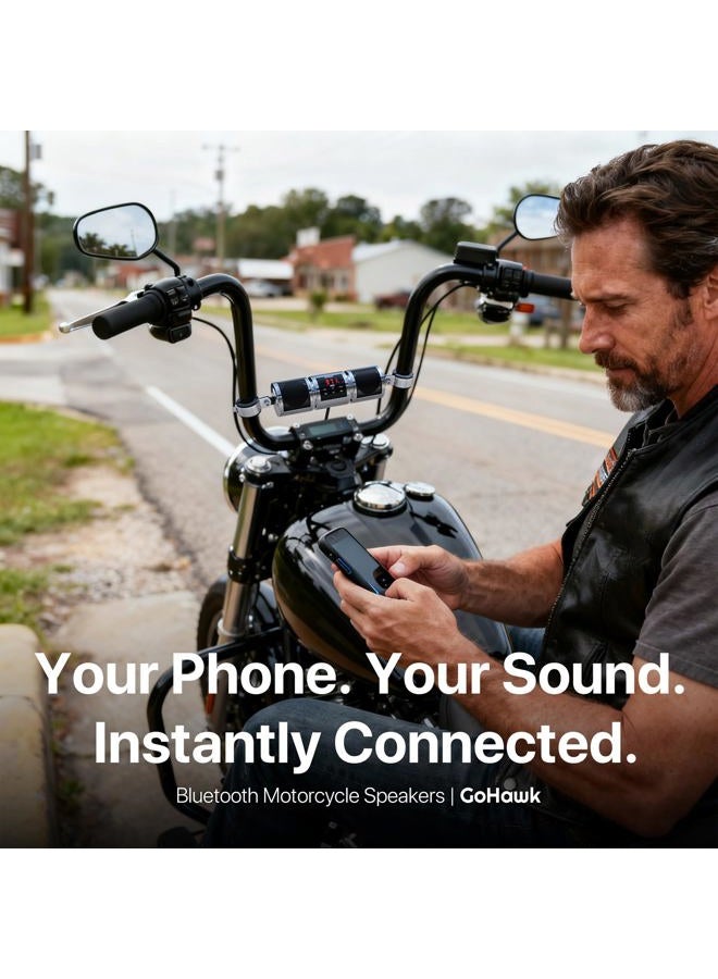 GoHawk GoldenHawk Waterproof Bluetooth Wireless Motorcycle Stereo Speakers 7/8-1.25 in. Handlebar Mount MP3 Music Player Audio Amplifier System Scooter Bike ATV UTV Jet Ski, AUX IN, USB, microSD, FM Radio - Image 5