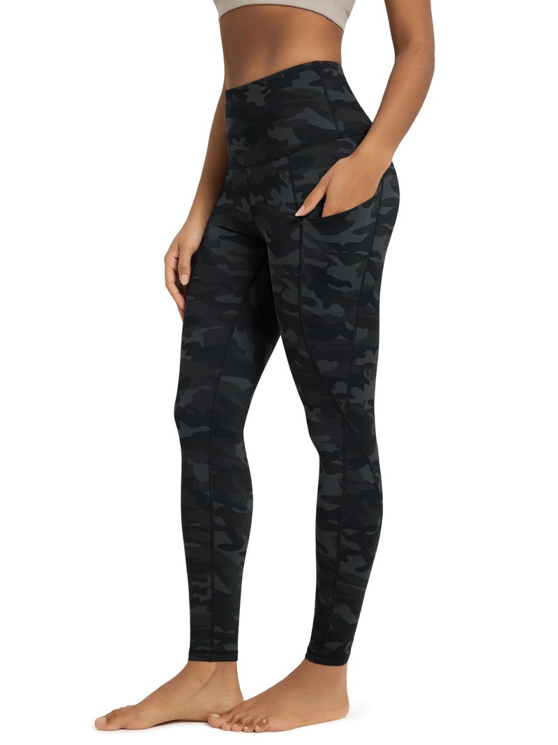 ODODOS Women's High Waisted Full Length Yoga Leggings with Pockets, 28" Inseam Tummy Control Non See Through Workout Athletic Running Yoga Pants, Camo Dark Gray, Medium - Image 1