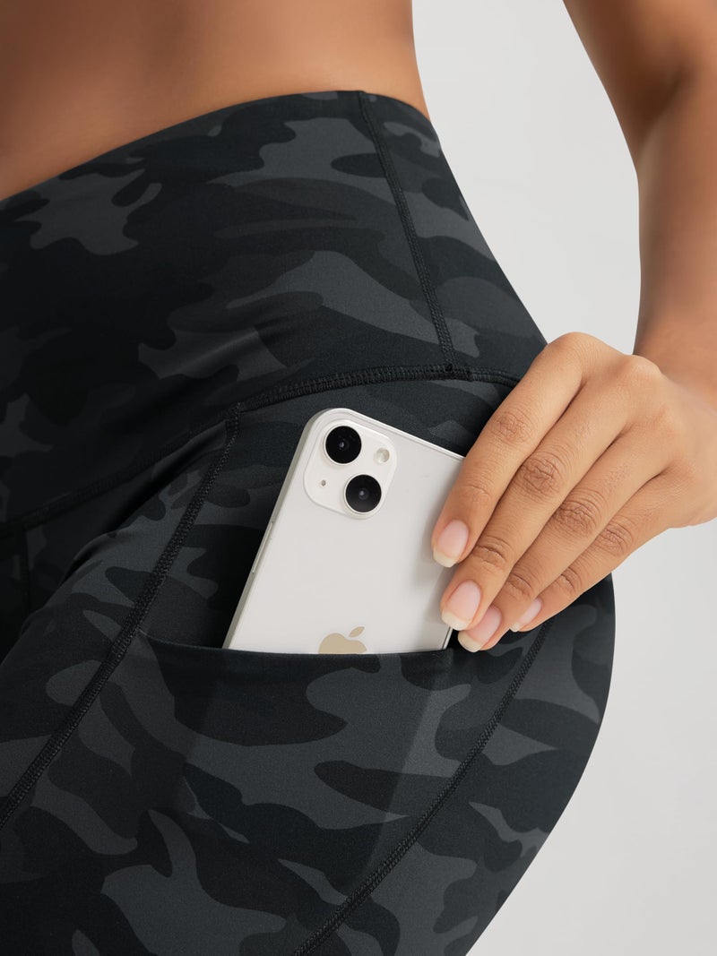 ODODOS Women's High Waisted Full Length Yoga Leggings with Pockets, 28" Inseam Tummy Control Non See Through Workout Athletic Running Yoga Pants, Camo Dark Gray, Medium - Image 5