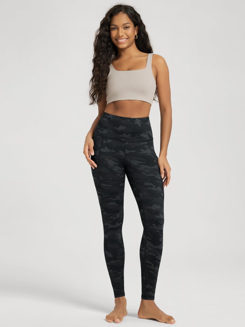 ODODOS Women's High Waisted Full Length Yoga Leggings with Pockets, 28" Inseam Tummy Control Non See Through Workout Athletic Running Yoga Pants, Camo Dark Gray, Medium - Image 4