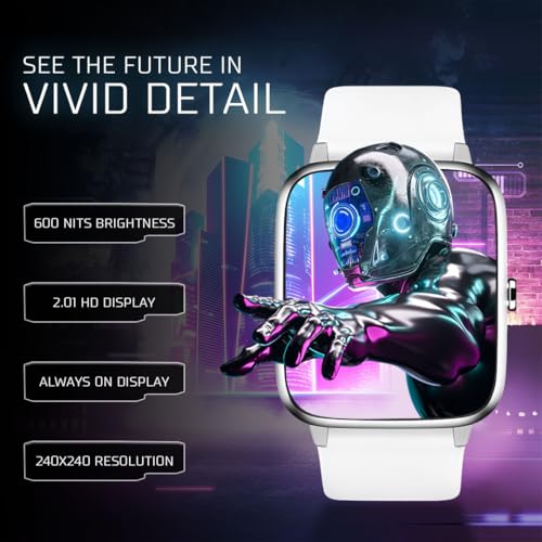 PunnkFunnk H9 1.96” HD Display Smartwatch for Men & Women | Bluetooth Calling | Heart Rate | SpO2 | Sleep Monitor | 100+ Sports Modes | IP67 Waterproof Fitness Watch for Android & iOS - (White) - Image 2