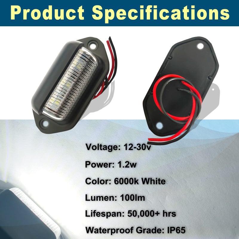 XINYANG 2Pcs Xenon White Led License Plate Light - 12V-24V Dc Waterproof 6-Smd Lamp Taillight For Truck  Suv  Trailer  Van  Rv  Boats - Step Courtesy  Dome/Cargo  Under Hood Light - Image 3