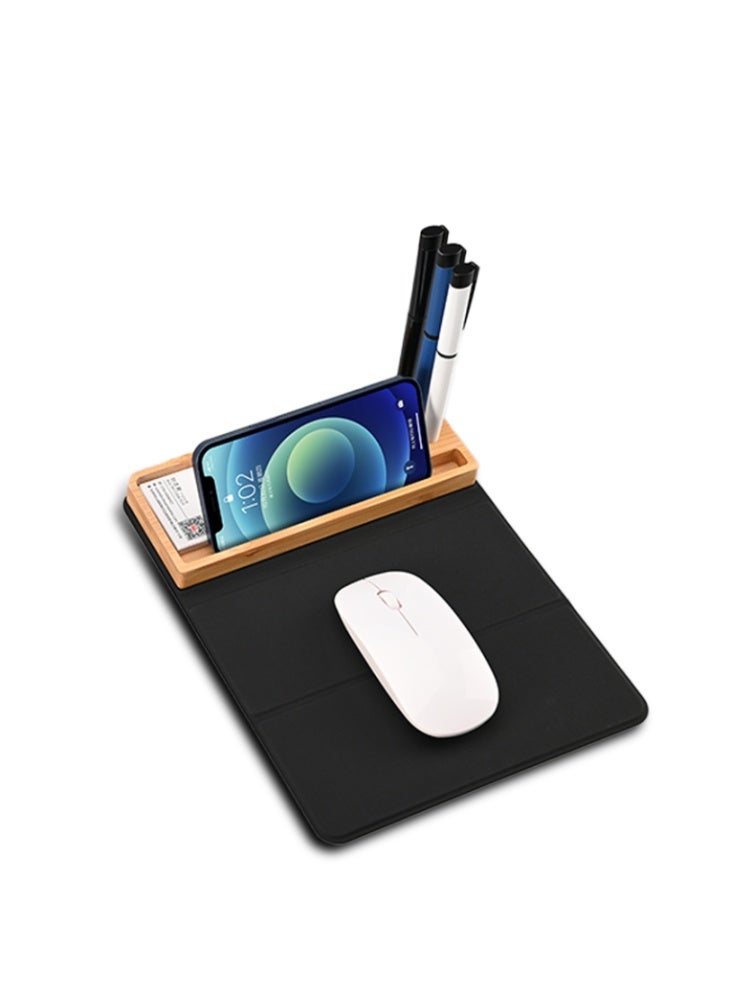 IDesign MOUSEPAD ORGANIZER – Foldable RCS PU Mousepad with Bamboo Wireless Charger and Light-Up Feature - Image 1