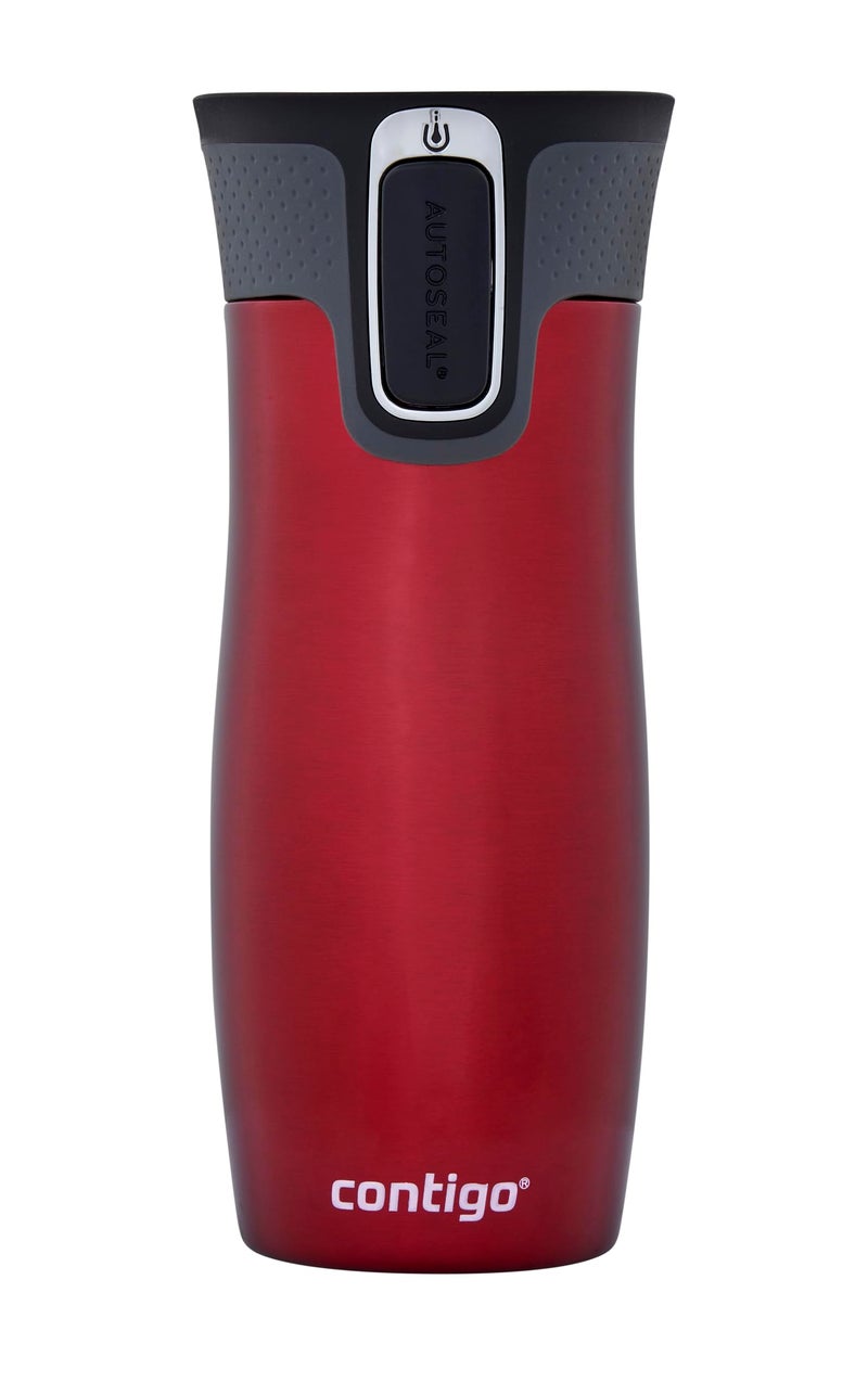 Contigo West Loop Autoseal Travel Mug, Stainless Steel Thermal Mug, Vacuum Flask, Leakproof Tumbler, Coffee Mug with BPA Easy-Clean Lid, 470 ml, Red - Image 1