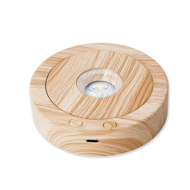 ZEERSHEE 4.5''*1.2'' LED Rotating Display Stand-Positive and Negative Rotation Display with Color Changing Mode LED Lighted Base for Glass Crystal Art Decor(Woodgrain) - Image 1