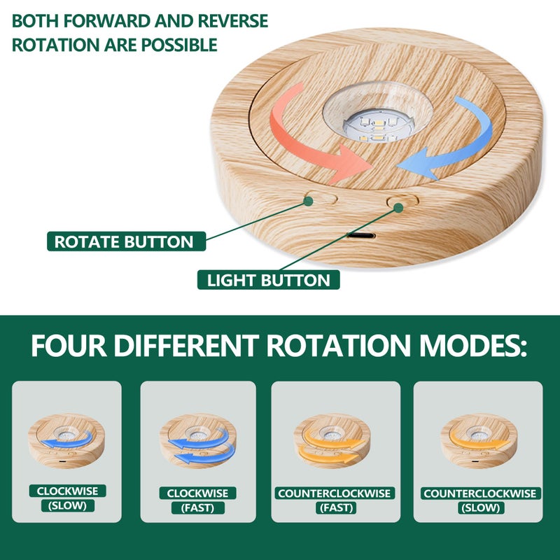 ZEERSHEE 4.5''*1.2'' LED Rotating Display Stand-Positive and Negative Rotation Display with Color Changing Mode LED Lighted Base for Glass Crystal Art Decor(Woodgrain) - Image 4