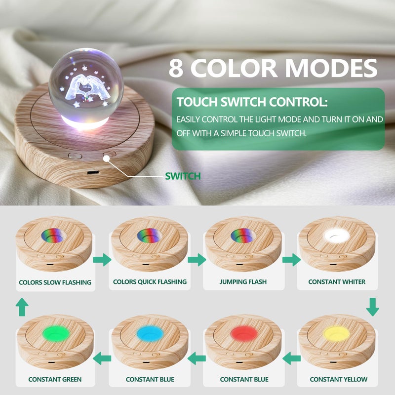 ZEERSHEE 4.5''*1.2'' LED Rotating Display Stand-Positive and Negative Rotation Display with Color Changing Mode LED Lighted Base for Glass Crystal Art Decor(Woodgrain) - Image 3