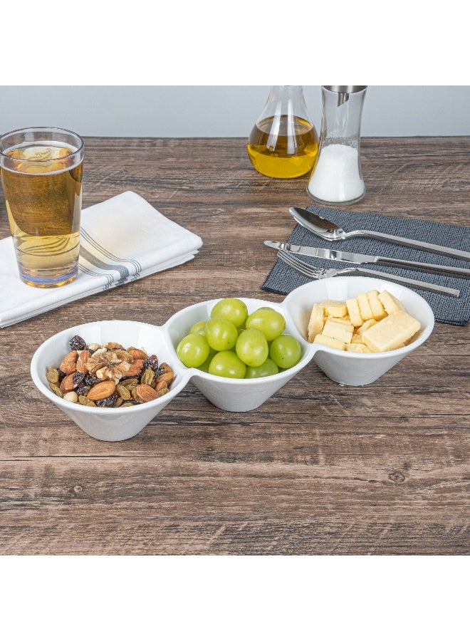 Restaurantware 13.4 x 4.9 x 2.3 Inch Triple Dip Bowls, 1 Microwavable Condiment Server - 3 Compartments, Microwavable, White Porcelain Dip Tray, Dishwashable, For Snacks, Condiments, Or Toppings - Image 3