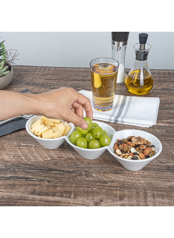 Restaurantware 13.4 x 4.9 x 2.3 Inch Triple Dip Bowls, 1 Microwavable Condiment Server - 3 Compartments, Microwavable, White Porcelain Dip Tray, Dishwashable, For Snacks, Condiments, Or Toppings - Image 5