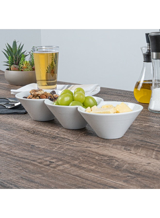 Restaurantware 13.4 x 4.9 x 2.3 Inch Triple Dip Bowls, 1 Microwavable Condiment Server - 3 Compartments, Microwavable, White Porcelain Dip Tray, Dishwashable, For Snacks, Condiments, Or Toppings - Image 4