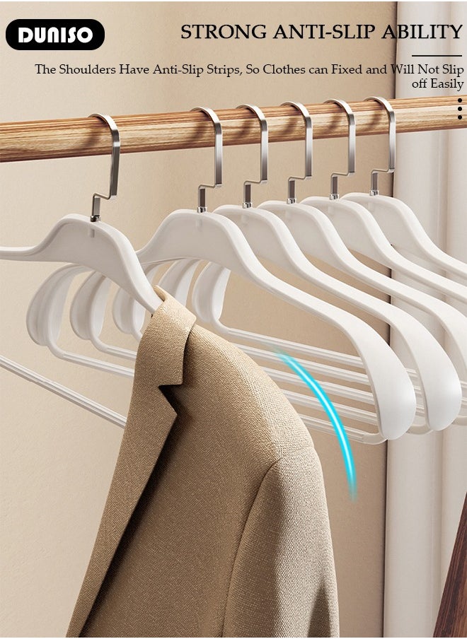 10 PCS Plastic Clothes Hangers with 360 Degree Rotatable Hook, Wide Shoulder Design Hangers, Non-Slip Felt Hangers, Durable Suit Hangers, Lightweight  Laundry Hangers for Space Saving and No Hanger Marks, Clothes Stand for Shirts Dresses and Pants