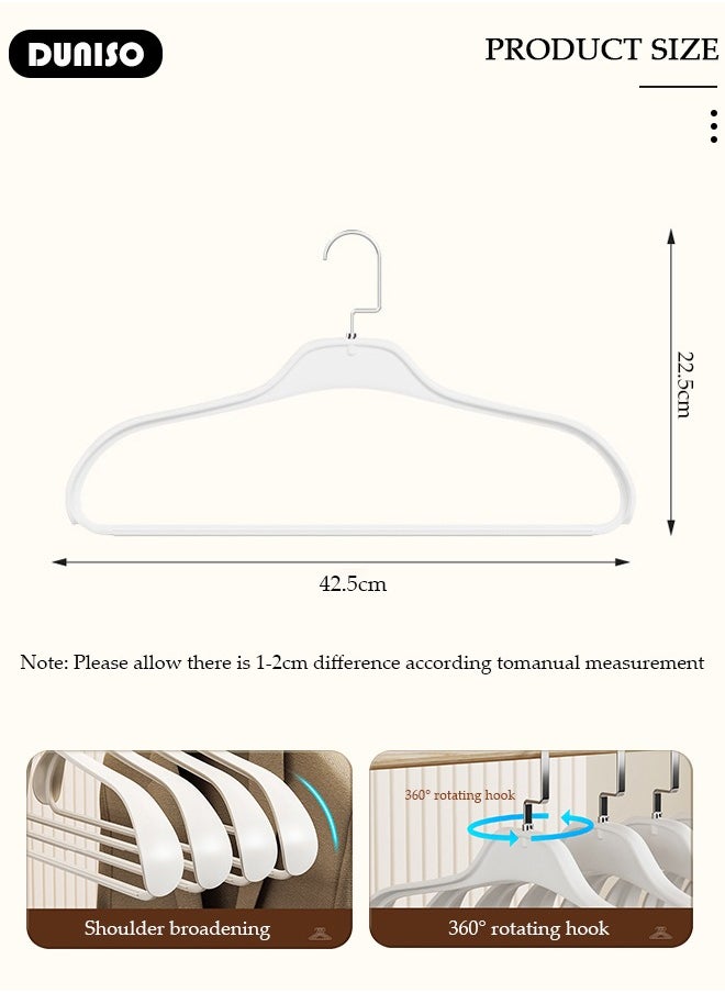 10 PCS Plastic Clothes Hangers with 360 Degree Rotatable Hook, Wide Shoulder Design Hangers, Non-Slip Felt Hangers, Durable Suit Hangers, Lightweight  Laundry Hangers for Space Saving and No Hanger Marks, Clothes Stand for Shirts Dresses and Pants