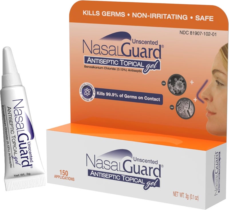 NasalGuard Antiseptic Topical Gel  Kills 999 of Germs  Patented Positive Ion Technology Nonirritating Safe for Daily use  Over 150 Applications Per Tube 3 Grams Unscented - Image 1