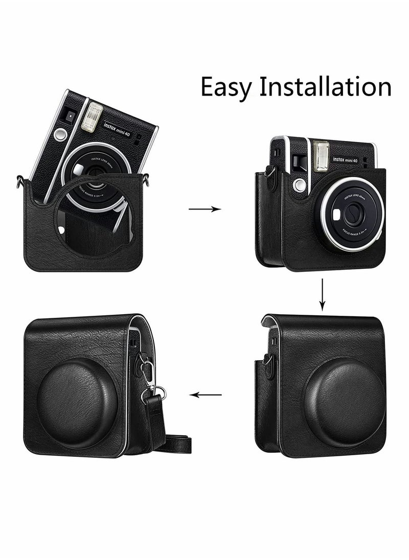 جراب كاميرا لجهاز Mini 40 جراب واقٍ للكاميرا الفورية متوافق مع كاميرا Instax Mini 40 بفيلم فوري (أسود)