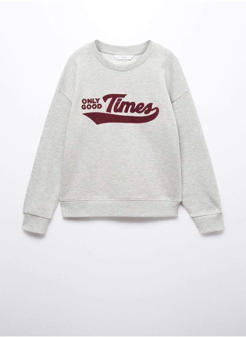 MANGO - Kids Text Print Crew Neck Sweatshirt - Image 1