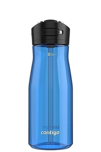 Contigo Contigo Ashland 20 32oz LeakProof Water Bottle Angled Straw  Lid Lock Blue Poppy Color Dishwasher Safe and Suitable for Travel 