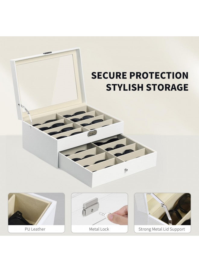 AUTOARK Leather 16 Piece Eyeglasses Storage and Sunglass Glasses Display Drawer Lockable Case Organizer,White,AW-151 - Image 2