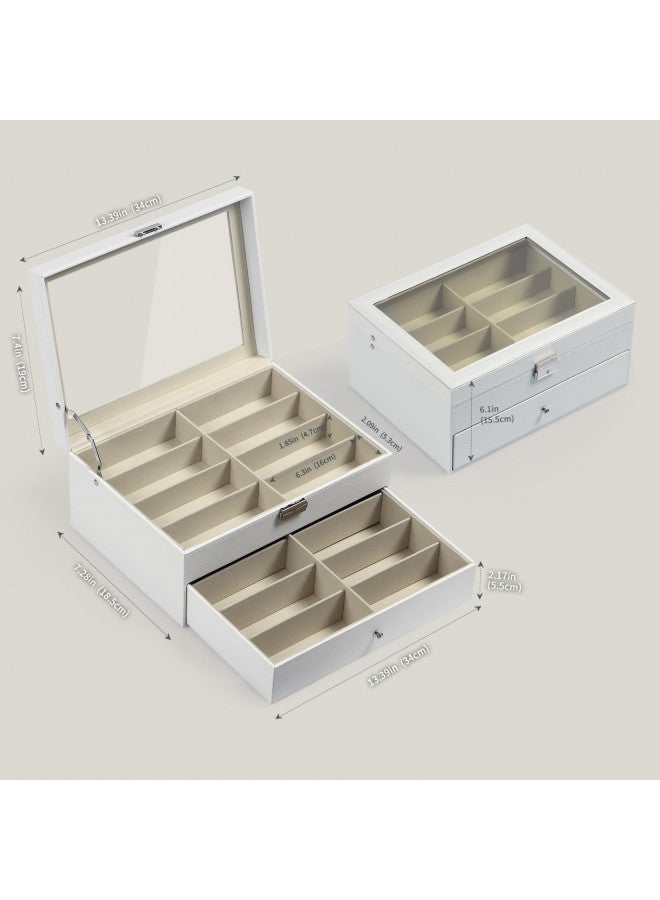 AUTOARK Leather 16 Piece Eyeglasses Storage and Sunglass Glasses Display Drawer Lockable Case Organizer,White,AW-151 - Image 1