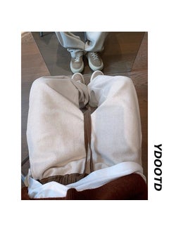Vintage Color-Block Herringbone Wool Pants for Men Beige