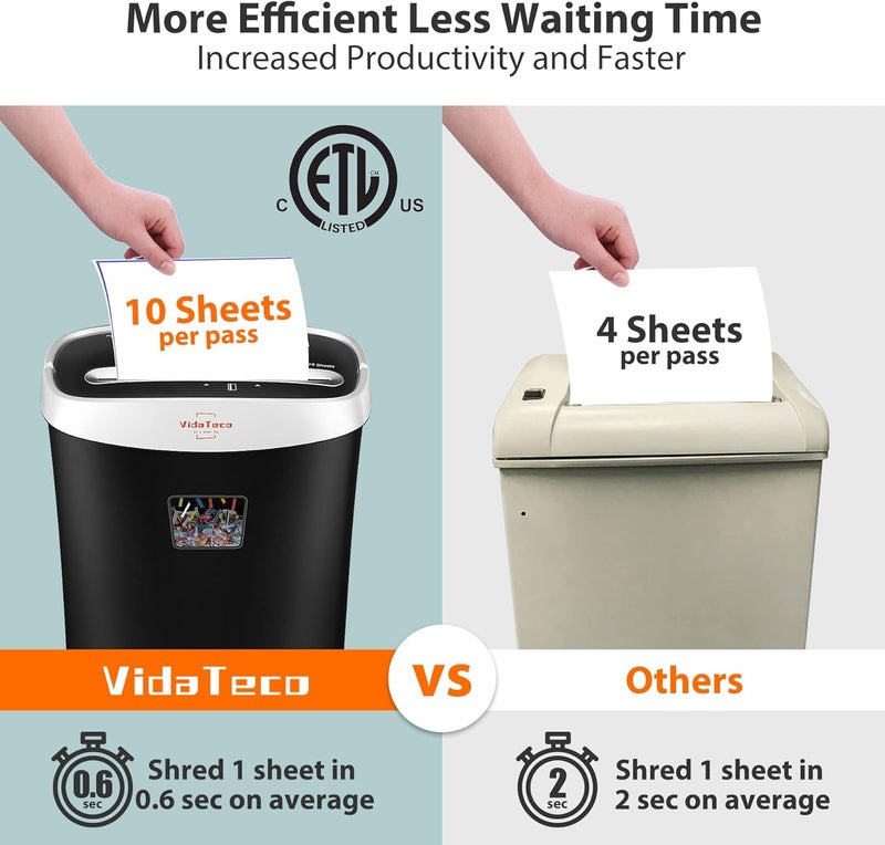 VidaTeco 9-Sheet Home Shredder | Anti-Jam P-4 High Security Cross Cut, 3.9-Gallon Basket, Shreds Credit Cards, CDs, Staples & Paper Clips, ETL - Image 5