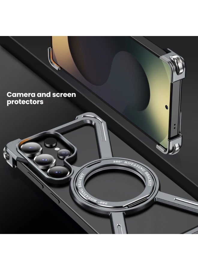 Suitable for Samsung S25Ultra/S24Ultra/S23Ultra metal magnetic rotating bracket mobile phone case anti-fall protective cover - Image 2