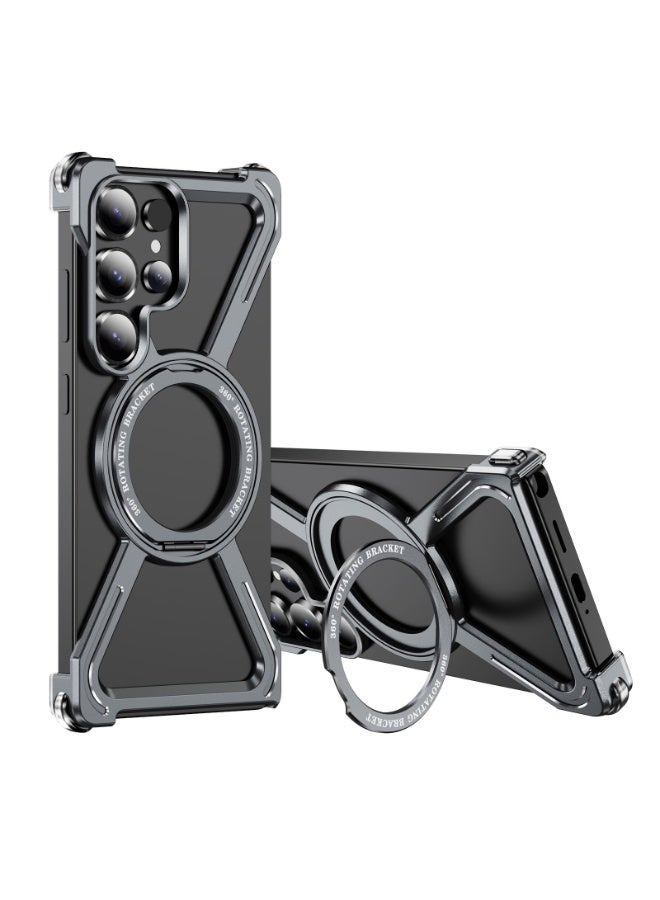 Suitable for Samsung S25Ultra/S24Ultra/S23Ultra metal magnetic rotating bracket mobile phone case anti-fall protective cover - Image 1