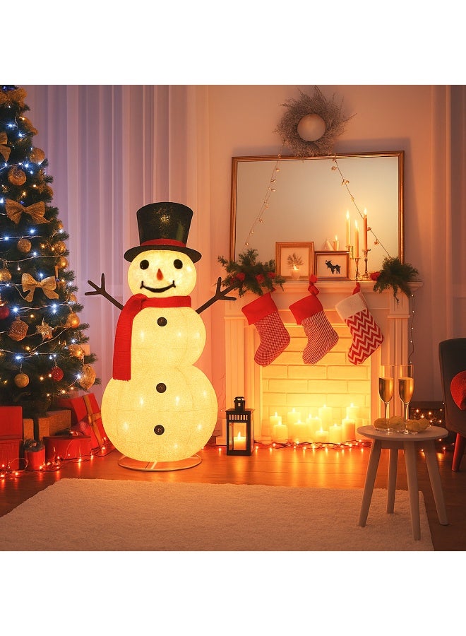 VUCATIN زينة عيد الميلاد الخارجية على شكل رجل ثلج، 1.2 متر، أضواء عيد الميلاد المزخرفة على شكل رجل ثلج، لتزيين العطلات، سلسلة أضواء مدمجة مع 50 لمبة متوهجة بيضاء دافئة للمنزل - Image 4