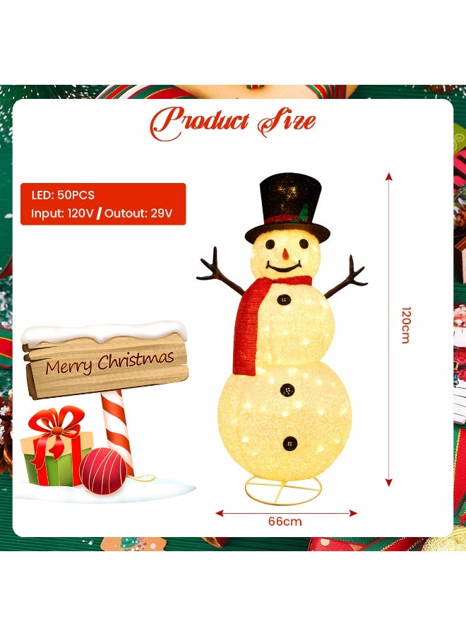 VUCATIN زينة عيد الميلاد الخارجية على شكل رجل ثلج، 1.2 متر، أضواء عيد الميلاد المزخرفة على شكل رجل ثلج، لتزيين العطلات، سلسلة أضواء مدمجة مع 50 لمبة متوهجة بيضاء دافئة للمنزل - Image 2