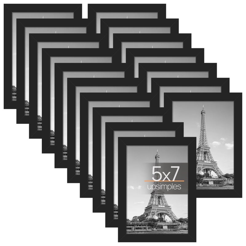 upsimples upsimples 5x7 Picture Frame with Real Glass Bulk Photo Frames for Wall or Tabletop Display Set of 17 Black