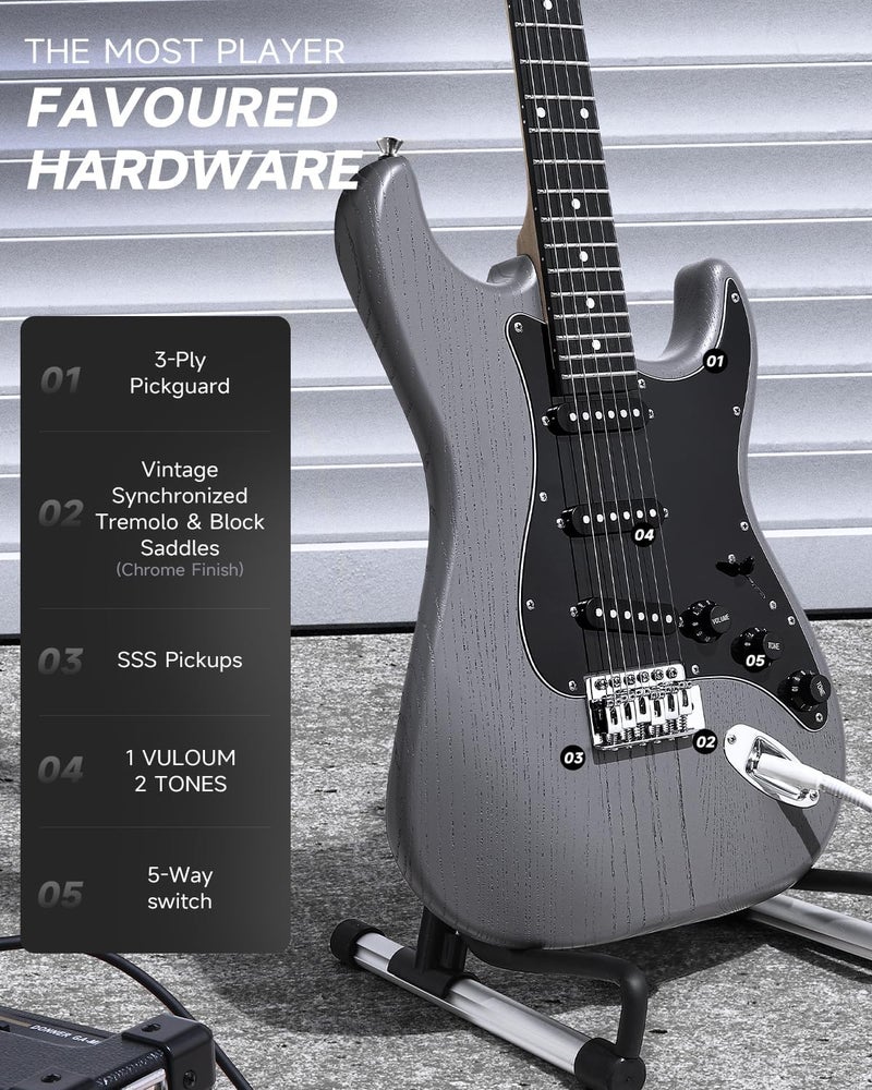 DONNER DST-80 Electric Guitar 39” Beginner Kit with Amp, Gig Bag, Tuner, Capo, Strap, and Free Online Lessons - Image 2