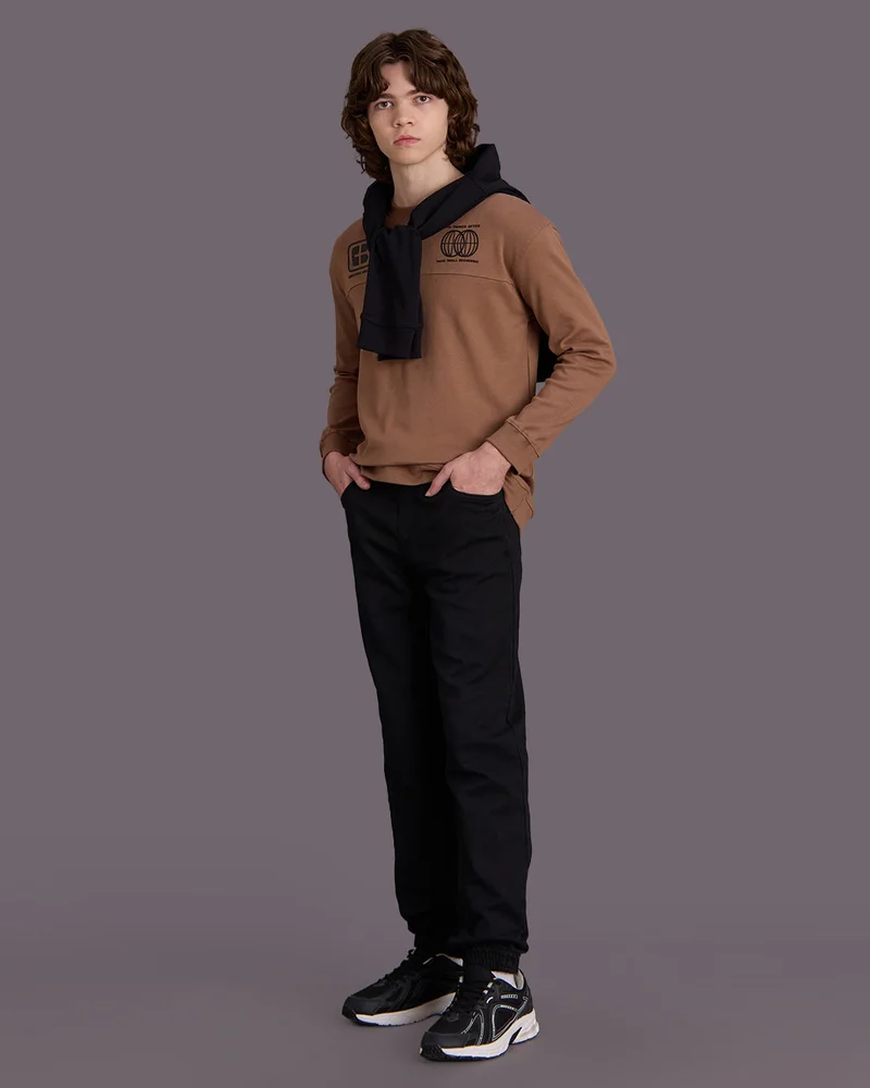 REDTAG Senior Boys Black Denim Joggers