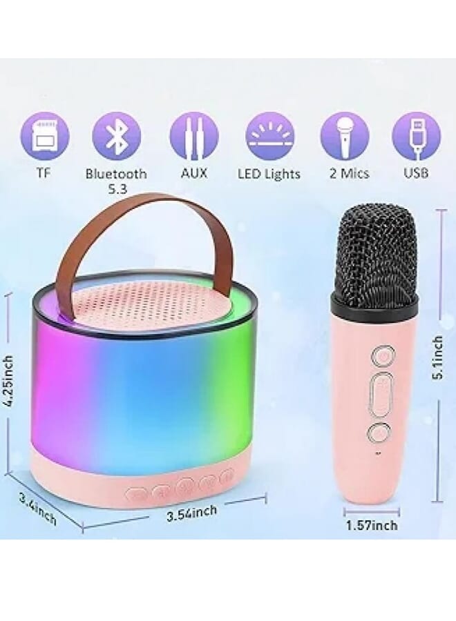Karaoke Machine for Kids, Mini Portable Bluetooth Karaoke Speaker with 2 Wireless Mics and led Colorful Lights for Kids Adults, Gifts Toys for Girls Boys Family Home Party Multicolor - Image 3