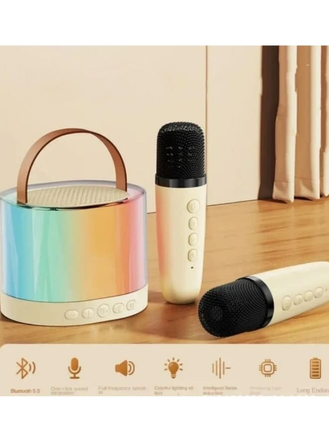 Karaoke Machine for Kids, Mini Portable Bluetooth Karaoke Speaker with 2 Wireless Mics and led Colorful Lights for Kids Adults, Gifts Toys for Girls Boys Family Home Party Multicolor - Image 2