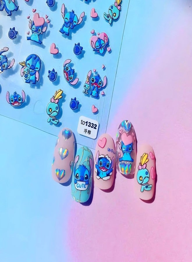 Dedyel 5D Embossed Cute Nail Art Stickers Cartoon Kawaii Design Anime Self Adhesive Nail Stickers for Women Kids Girls Nails Art Decorations - Image 1
