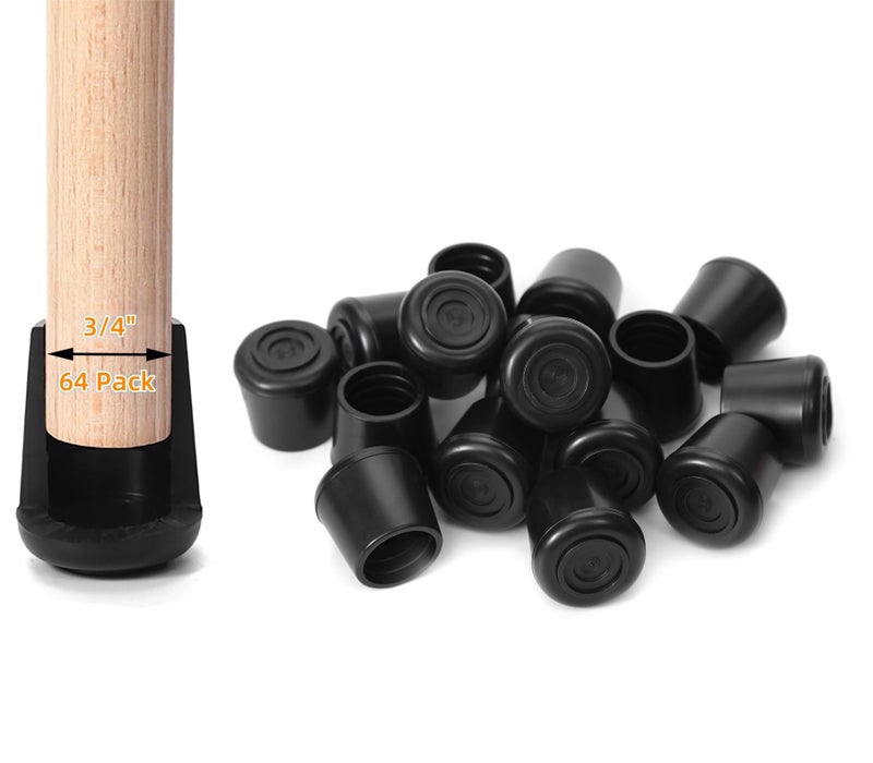 Furnigear Chair Leg Tips Caps Non-Slip Rubber Leg Tips 3/4  Inner Diameter Chair Leg Floor Protectors Round Black  64 Pack - Image 1