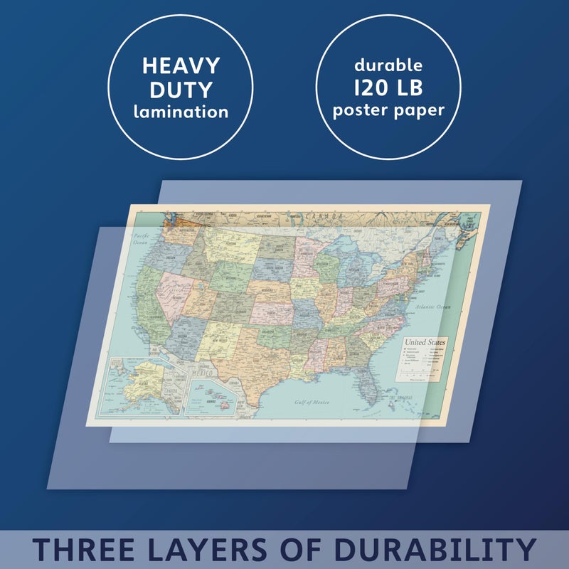 Palace Learning 2 Pack - World Map Poster & USA Map Chart [Tan/Color] (LAMINATED, 18” x 29”) - Image 3