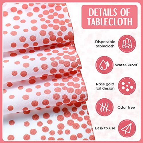 Breling 24 Packs White and Rose Gold Disposable Plastic Tablecloths and Satin Table Runner Set, 54 x 108 Inch Tablecloth, 12 x 108 Inch Table Runners for Wedding Graduation Birthday Baby Shower - Image 3