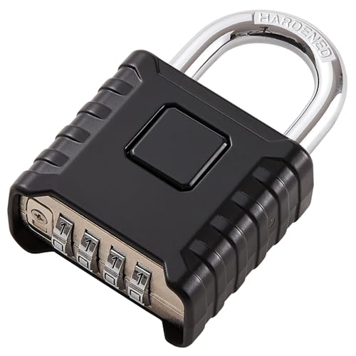 Disecu 1 Pack disecu Large Heavy Duty 4 Digit Combination Lock, One Touch Unlocking, Anti-Error Feature, High Security Outdoor Waterproof Padlock for School Gym Locker, Fence, Gate, Storage Unit (Black) - Image 1