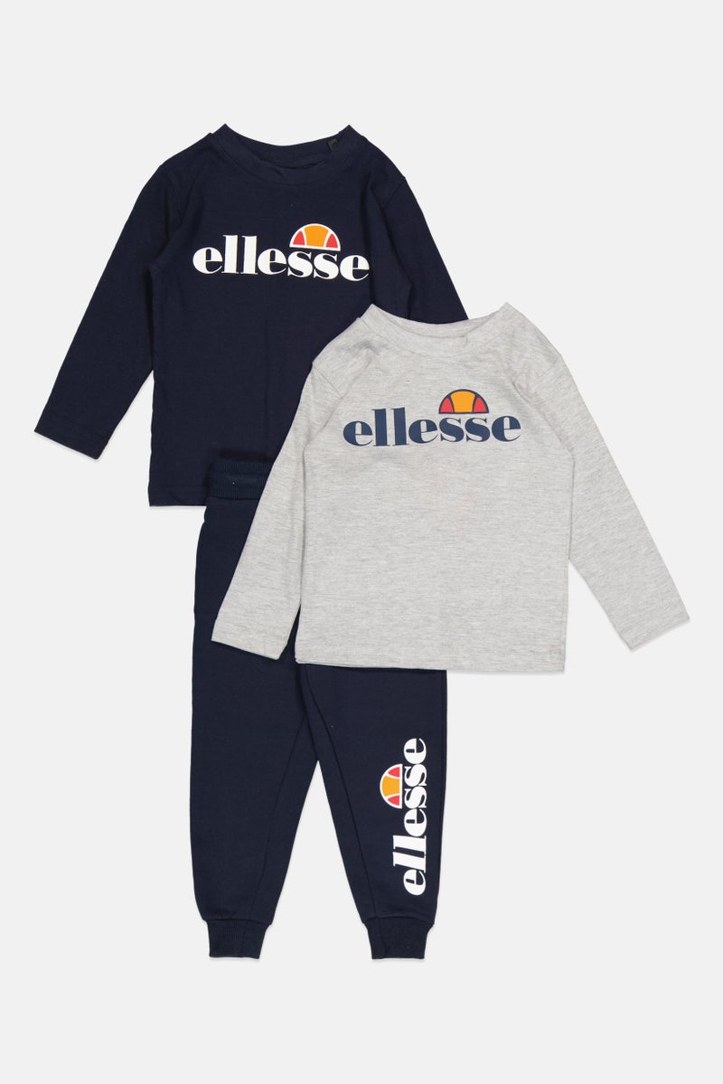 Ellesse Kids Boy 3 Pcs Brand Logo Sweatshirt And Sweatpants, Navy - Image 3