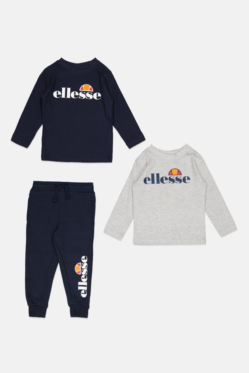 Ellesse Kids Boy 3 Pcs Brand Logo Sweatshirt And Sweatpants, Navy - Image 1