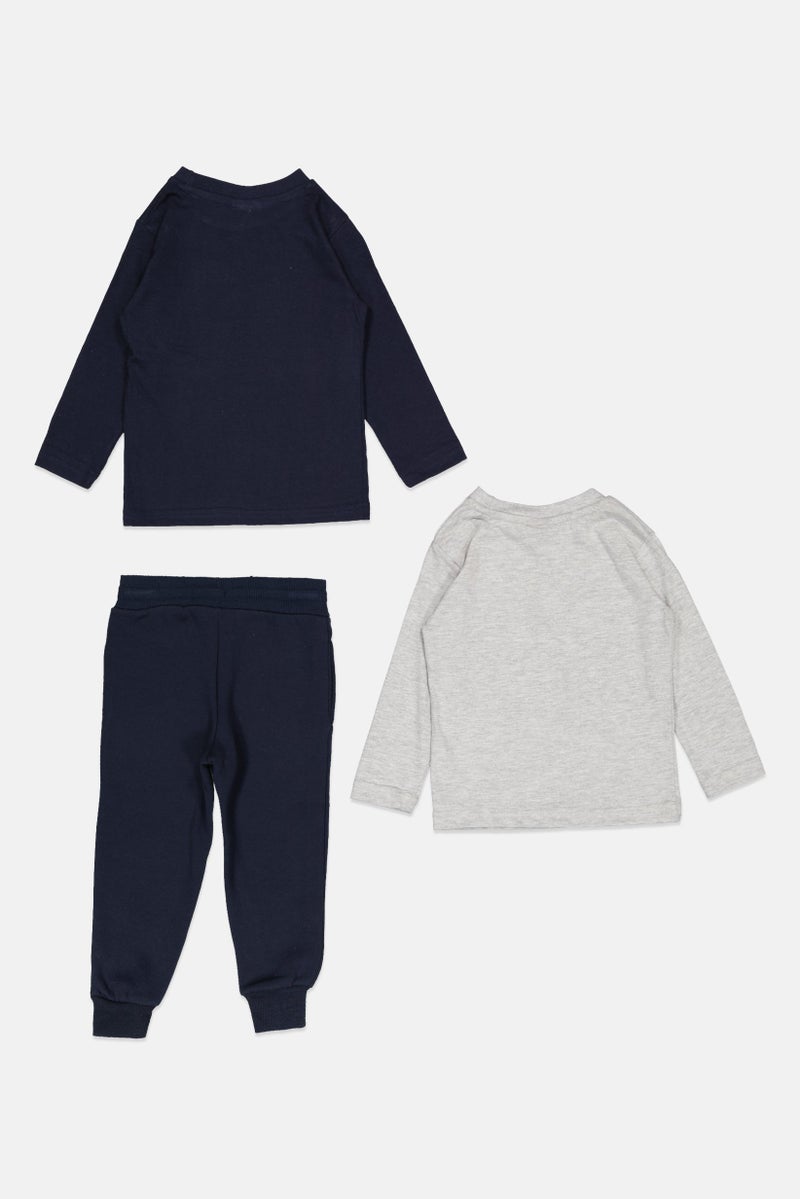 Ellesse Kids Boy 3 Pcs Brand Logo Sweatshirt And Sweatpants, Navy - Image 2